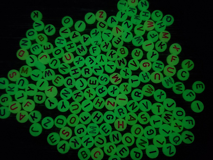 100pcs Glow in Dark Alphabet Letter Beads, Multicolored Letters Plastic Round Beads