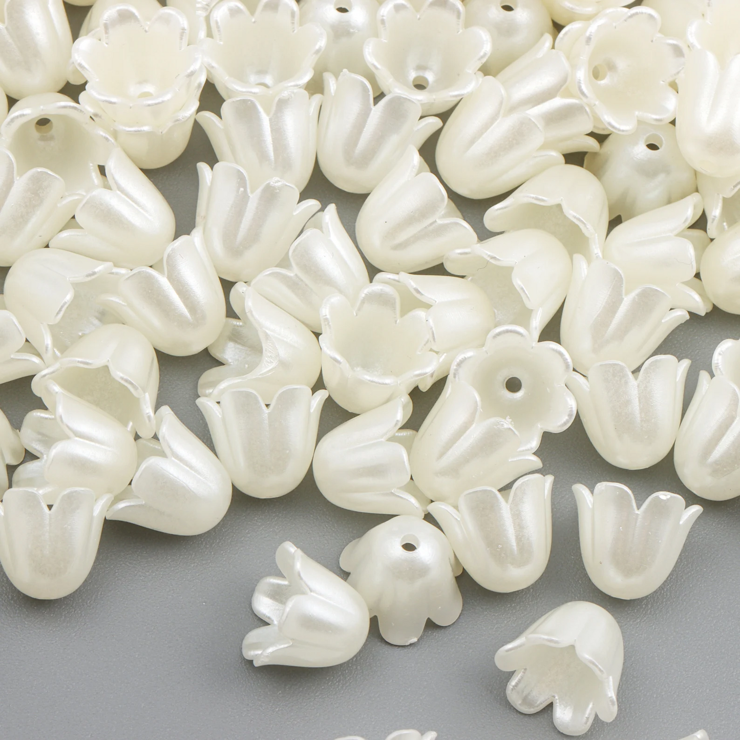 30pcs Pearl Bell Tulip Flower Charms, White Lily of the Valley Petal Beads