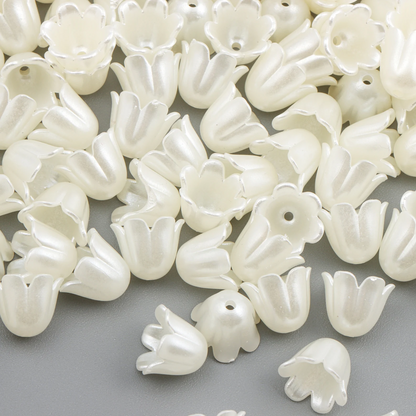 30pcs Pearl Bell Tulip Flower Charms, White Lily of the Valley Petal Beads