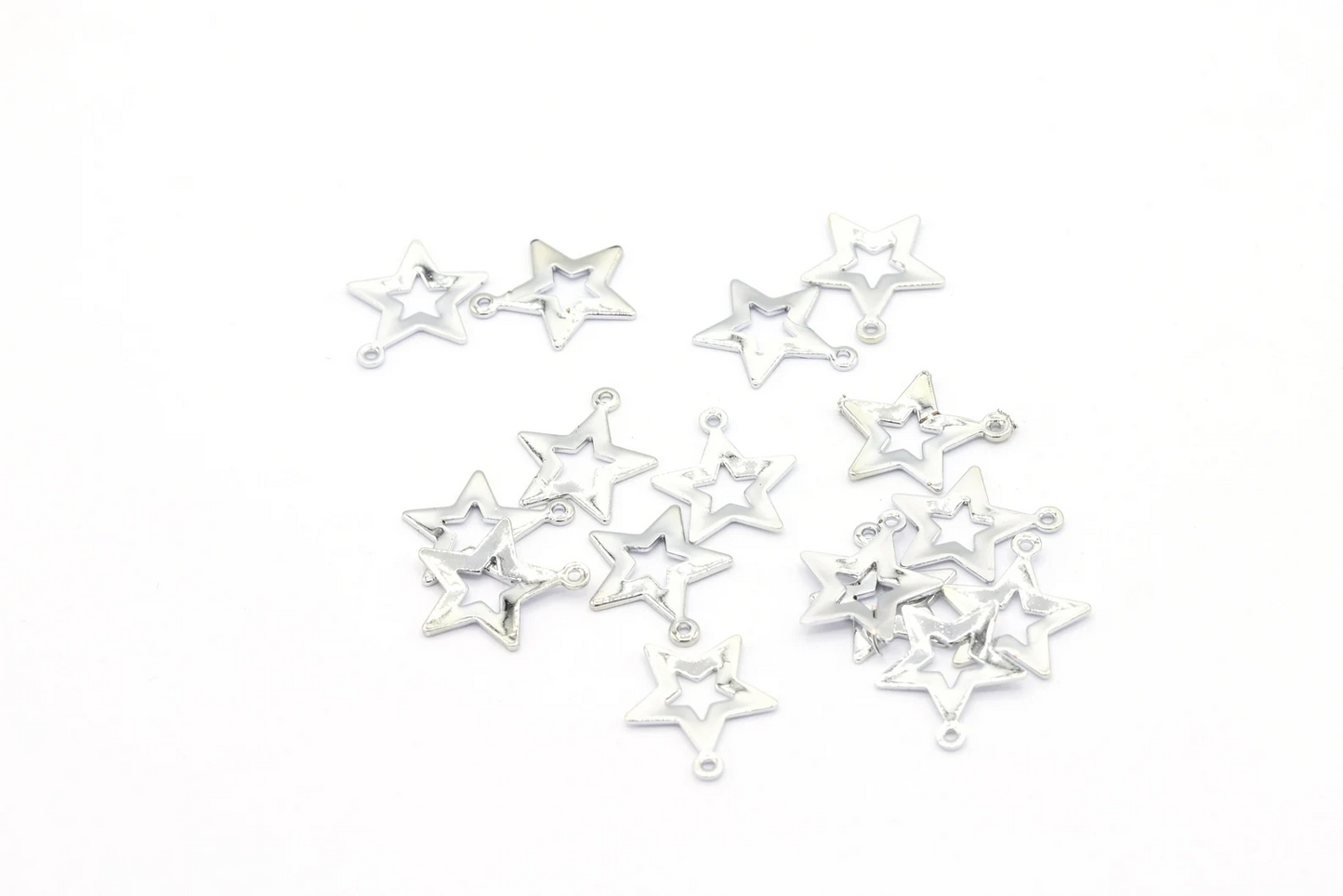 80pcs 13x15mm Rhodium Plated Star Pendants, Necklace Findings, Star Pendants