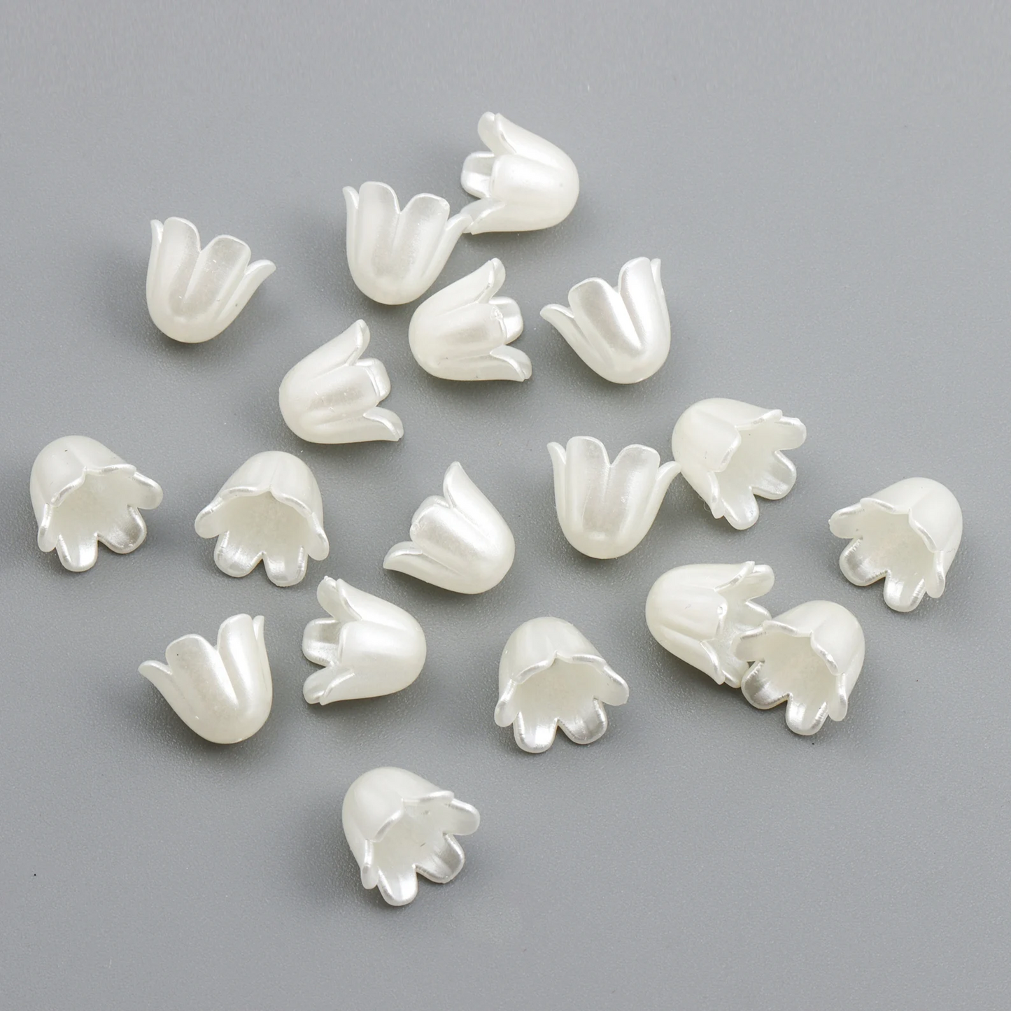 30pcs Pearl Bell Tulip Flower Charms, White Lily of the Valley Petal Beads