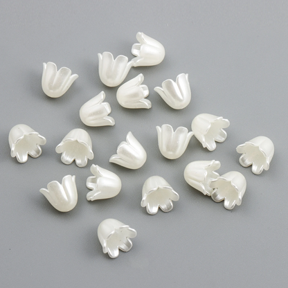 30pcs Pearl Bell Tulip Flower Charms, White Lily of the Valley Petal Beads