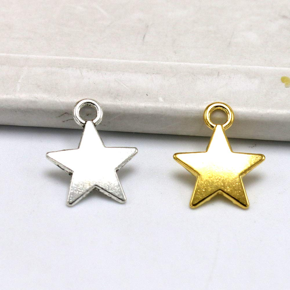 80pcs Mini Star Charms (Gold/Silver), Alloy Star Shape Charms