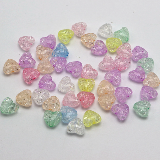 12pcs Multicolor Acrylic Crackle Smooth Heart Beads 10mm Charm Bracelet Making