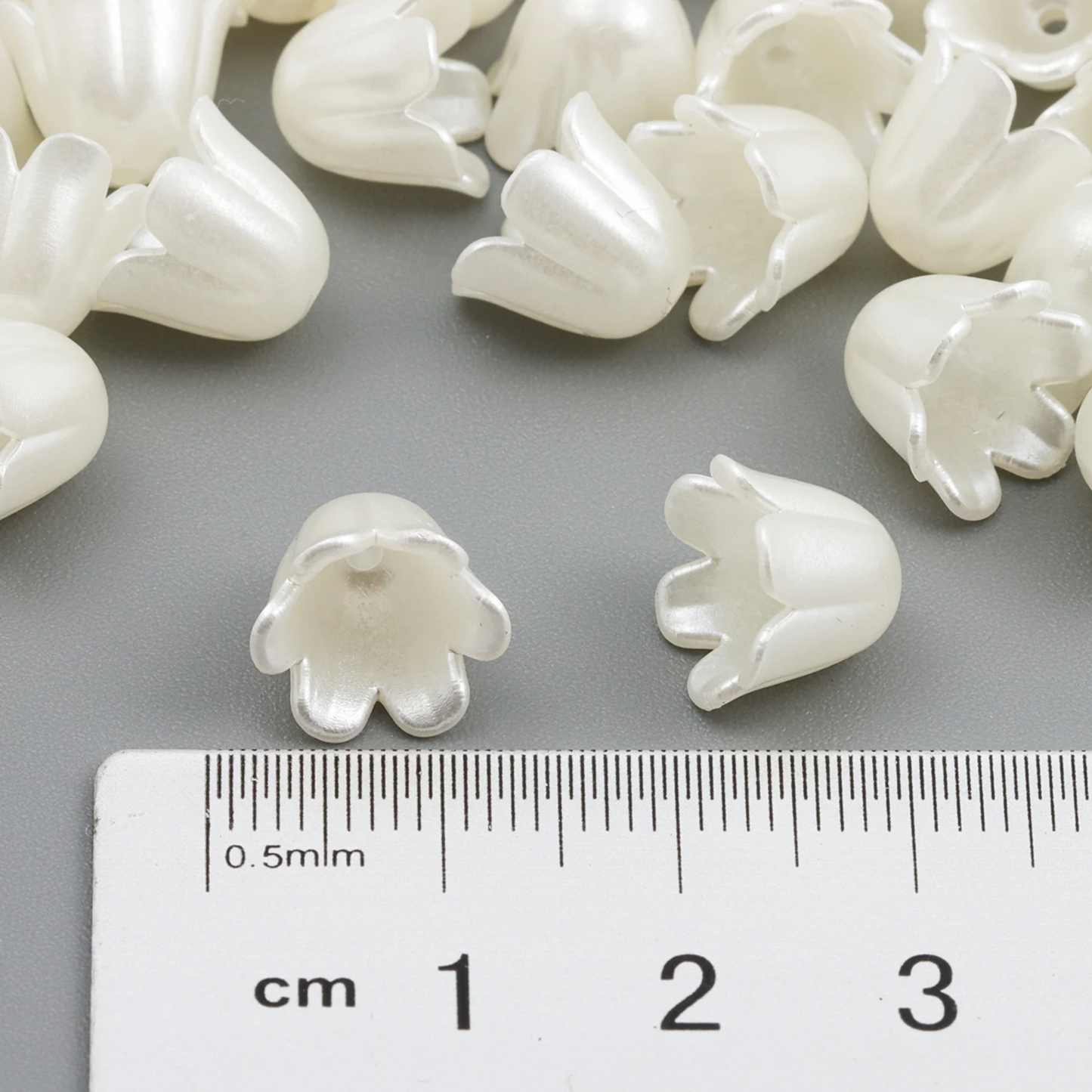 30pcs Pearl Bell Tulip Flower Charms, White Lily of the Valley Petal Beads