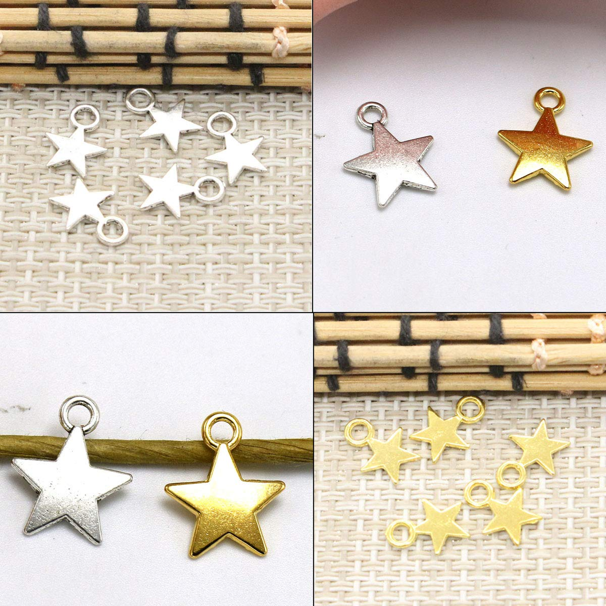 80pcs Mini Star Charms (Gold/Silver), Alloy Star Shape Charms