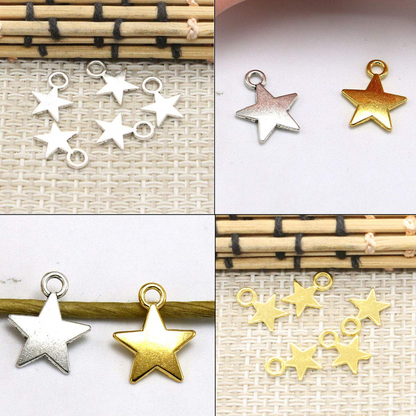80pcs Mini Star Charms (Gold/Silver), Alloy Star Shape Charms