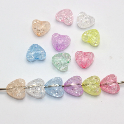 12pcs Multicolor Acrylic Crackle Smooth Heart Beads 10mm Charm Bracelet Making