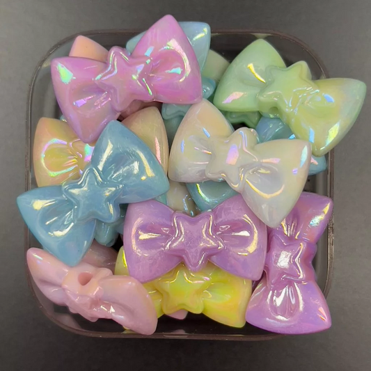 10pcs Bow Ribbon Assorted Bead 27mm Pastel UV Coated DIY Beads Art and Craft