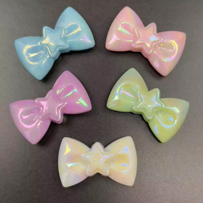 10pcs Bow Ribbon Assorted Bead 27mm Pastel UV Coated DIY Beads Art and Craft