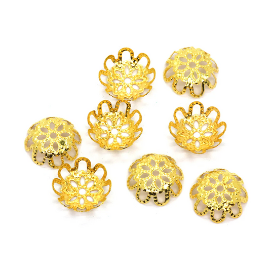 20pcs Golden jhumki Caps, Flower Bead Cap, Alloy, 3mm x 12mm