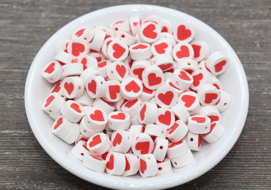 20pcs Red Heart Polymer Clay Beads, Valentines Heart Clay Beads, Bracelet Beads