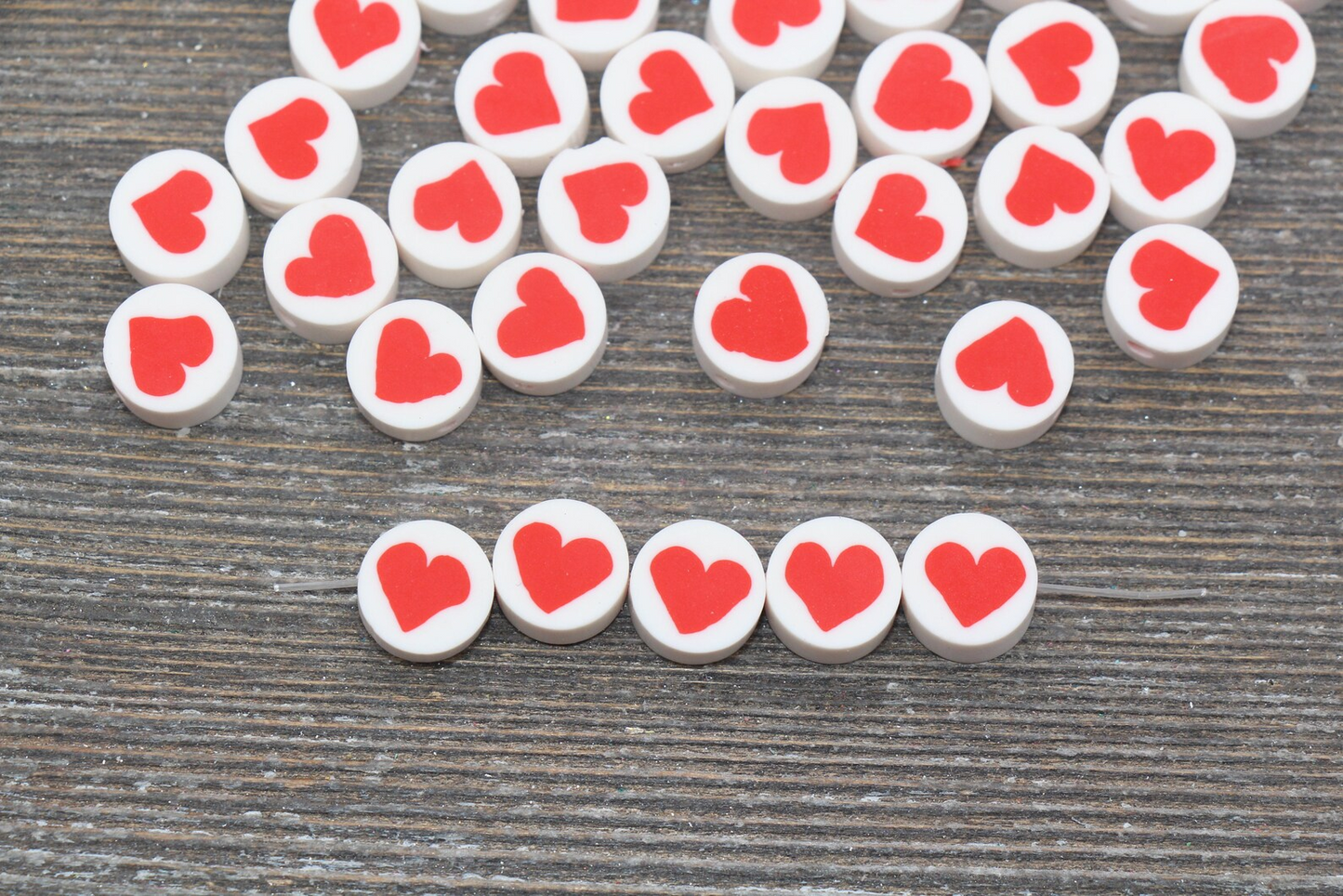 20pcs Red Heart Polymer Clay Beads, Valentines Heart Clay Beads, Bracelet Beads