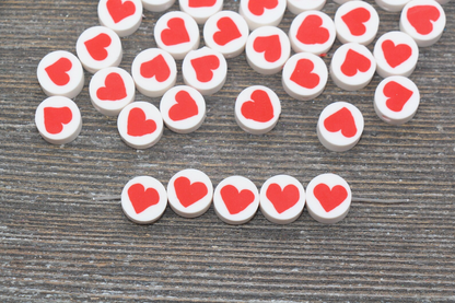 20pcs Red Heart Polymer Clay Beads, Valentines Heart Clay Beads, Bracelet Beads