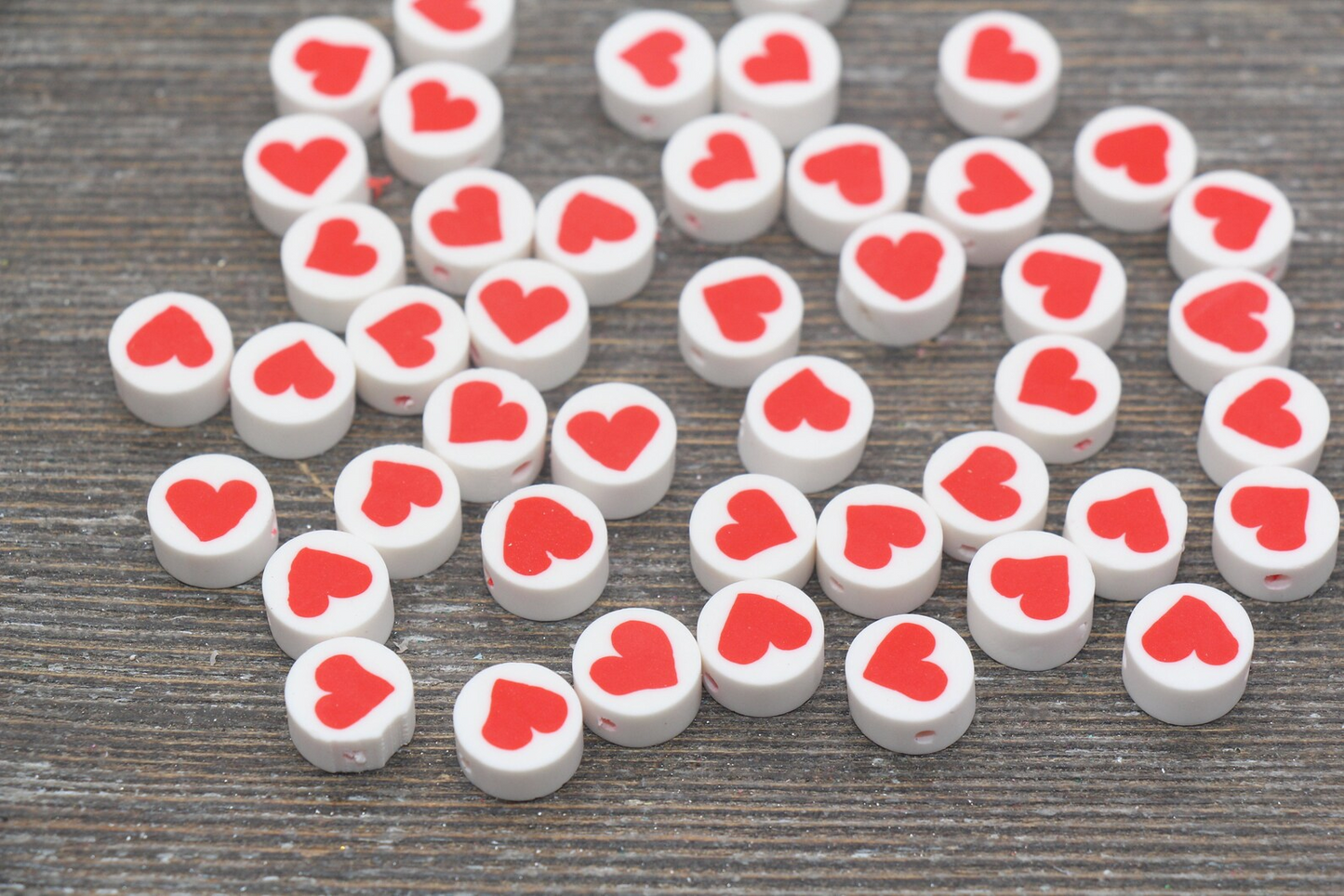 20pcs Red Heart Polymer Clay Beads, Valentines Heart Clay Beads, Bracelet Beads