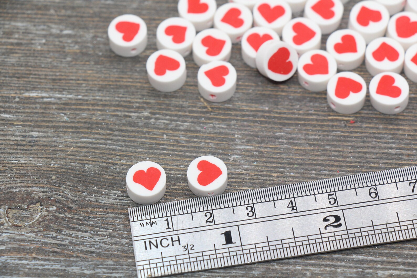 20pcs Red Heart Polymer Clay Beads, Valentines Heart Clay Beads, Bracelet Beads