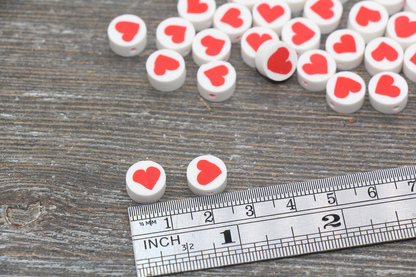 20pcs Red Heart Polymer Clay Beads, Valentines Heart Clay Beads, Bracelet Beads