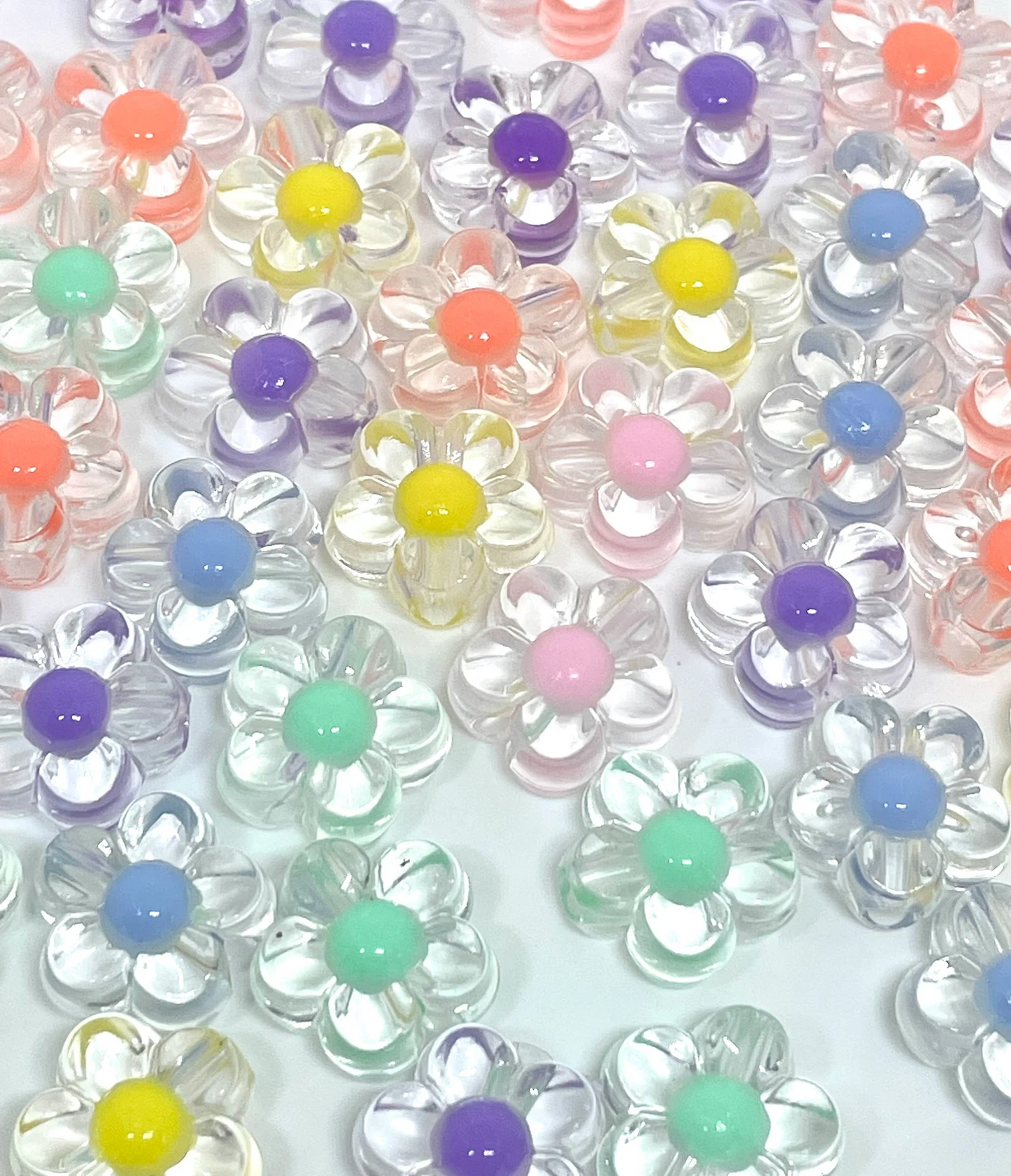 18pcs Colorful Sunflower Beads, Translucent Flower Beads