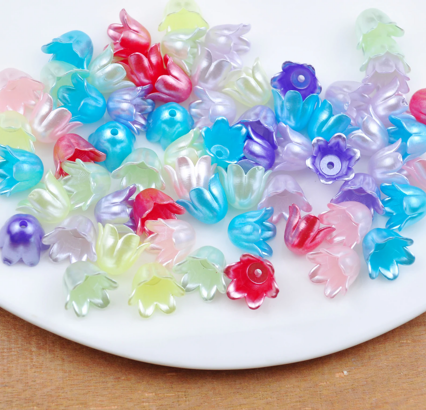 25 pcs Mixed Color Bell Shaped Flower bead caps, acrylic bead ends, Pearled Flower Cap Beads, pearled bell flower acrylic tassel caps,Jewelry Supply,11x8mm
