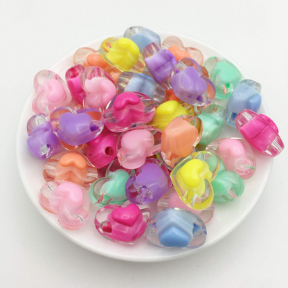 10pcs Colorful Acrylic Transparent Heart, Sugar Colored Bead DIY Hair String Phone case Chain, Used for Bead Jewelry Accessories.