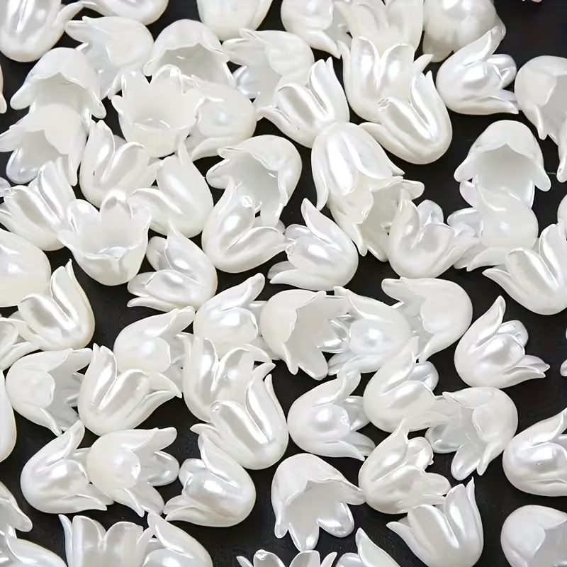 27 pcs White Bell Shaped Flower bead caps, acrylic bead ends, Pearled Flower Cap Beads, pearled bell flower acrylic tassel caps,Jewelry Supply