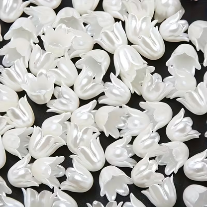 27 pcs White Bell Shaped Flower bead caps, acrylic bead ends, Pearled Flower Cap Beads, pearled bell flower acrylic tassel caps,Jewelry Supply