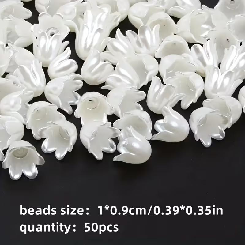 27 pcs White Bell Shaped Flower bead caps, acrylic bead ends, Pearled Flower Cap Beads, pearled bell flower acrylic tassel caps,Jewelry Supply