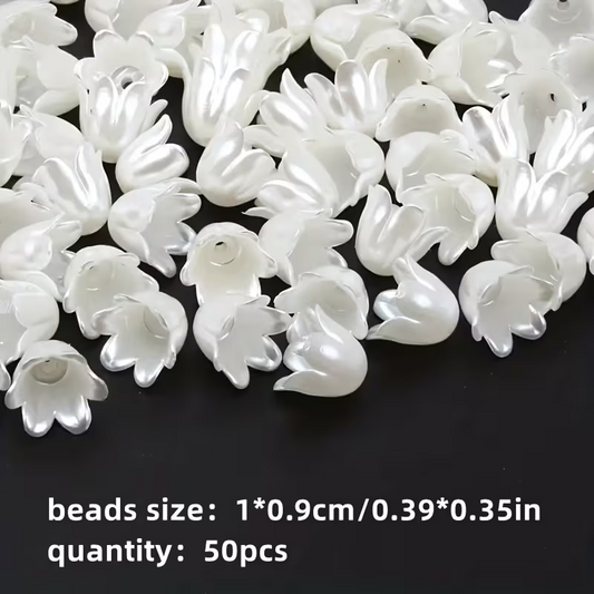 27 pcs White Bell Shaped Flower bead caps, acrylic bead ends, Pearled Flower Cap Beads, pearled bell flower acrylic tassel caps,Jewelry Supply