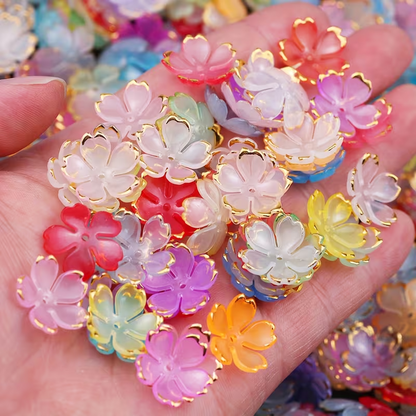 100pcs Colorful Acrylic Flower Beads - Pastel, Floral, And Golden Designs for Women'S And Men'S Bracelets, Necklaces, Earrings, Phone Chains, Pendants, Hair Additions, And Crafts