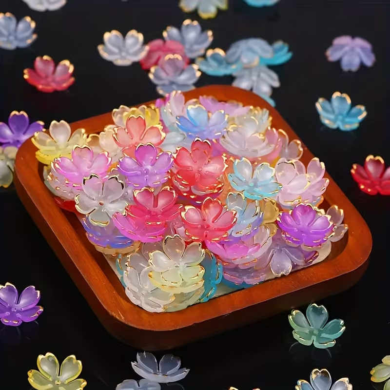 100pcs Colorful Acrylic Flower Beads - Pastel, Floral, And Golden Designs for Women'S And Men'S Bracelets, Necklaces, Earrings, Phone Chains, Pendants, Hair Additions, And Crafts