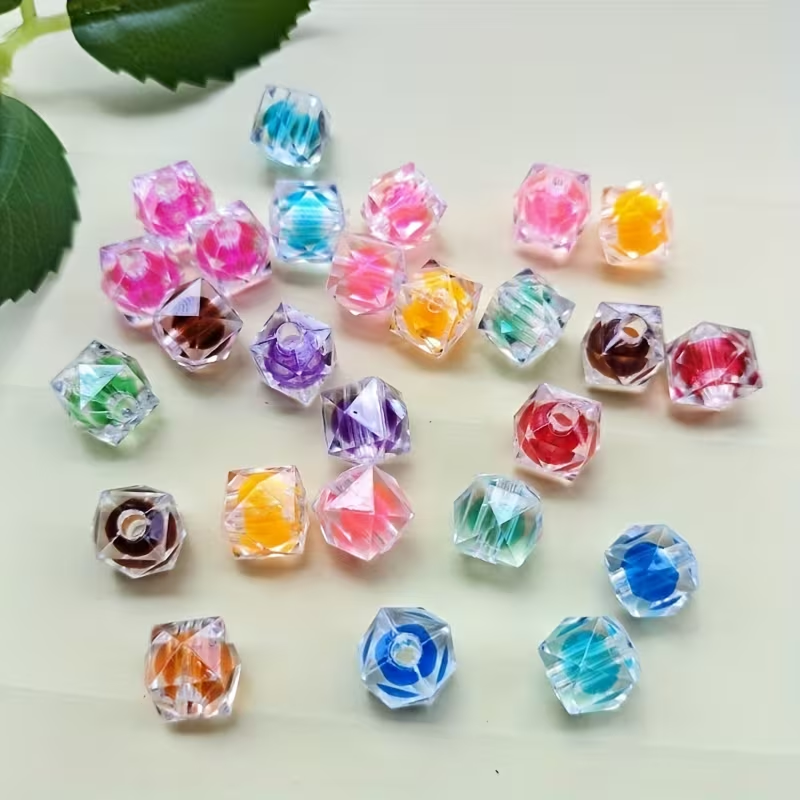 27pcs Colorful Acrylic Square Loose Beads 10mm Faceted Clear Cube Beads DIY Jewelry Findings