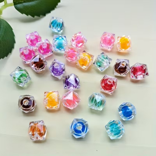 27pcs Colorful Acrylic Square Loose Beads 10mm Faceted Clear Cube Beads DIY Jewelry Findings