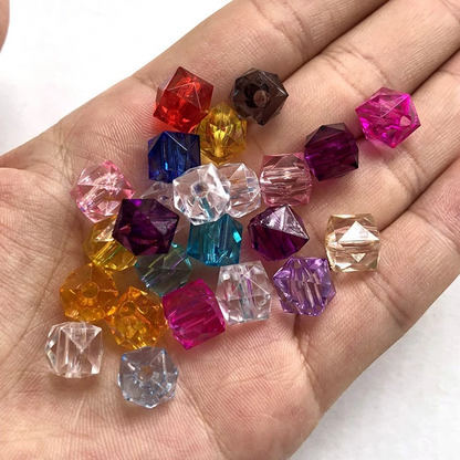 27pcs Colorful Acrylic Square Loose Beads 10mm Faceted Clear Cube Beads DIY Jewelry Findings