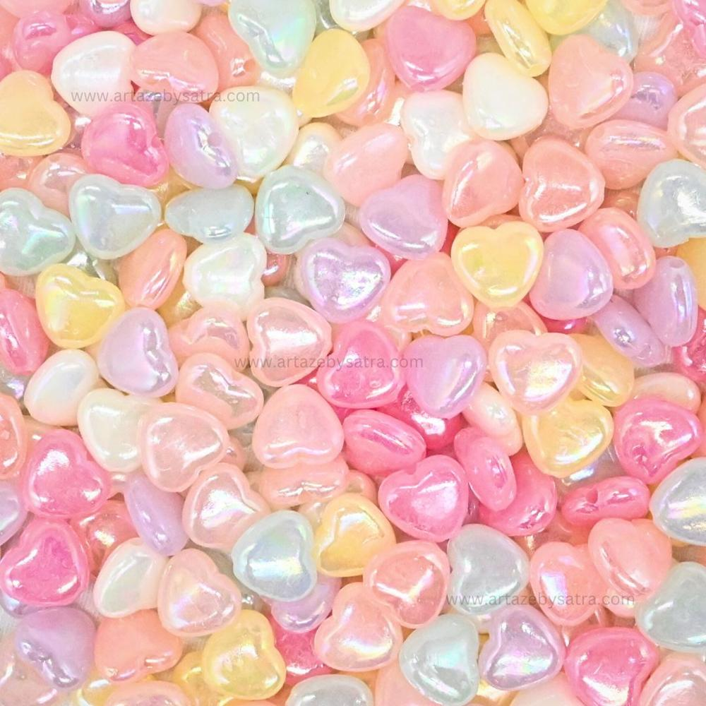 20pcs Multicolor Shiny Pastel Heart Beads
