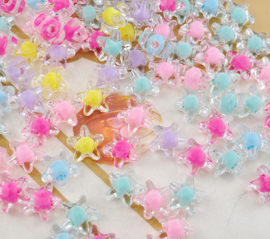 20pcs Multicolor Acrylic Star Beads, Clear With Pastel Centers Star Beads, (11mm)
