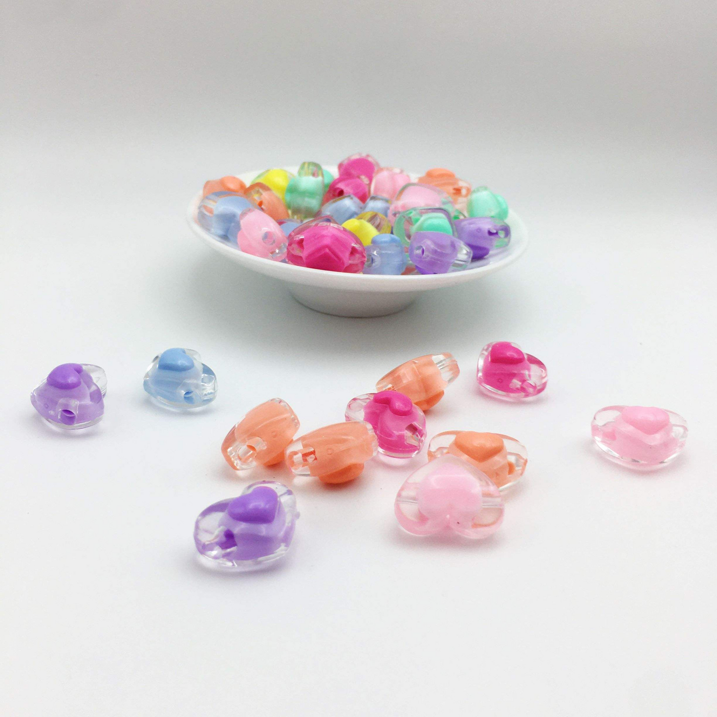 10pcs Colorful Acrylic Transparent Heart, Sugar Colored Bead DIY Hair String Phone case Chain, Used for Bead Jewelry Accessories.
