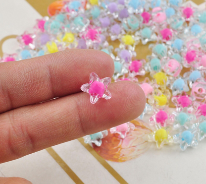 20pcs Multicolor Acrylic Star Beads, Clear With Pastel Centers Star Beads, (11mm)