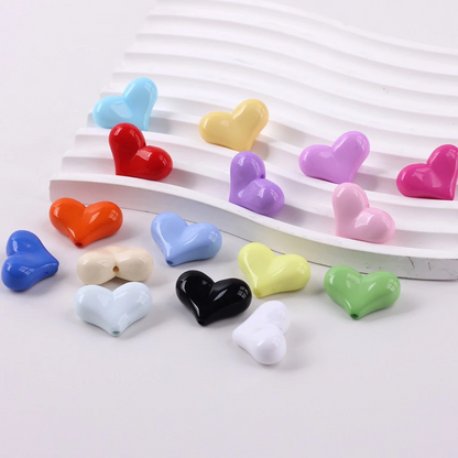 WIDE HEART LOVE beads, Multicolor Puffy Heart Beads