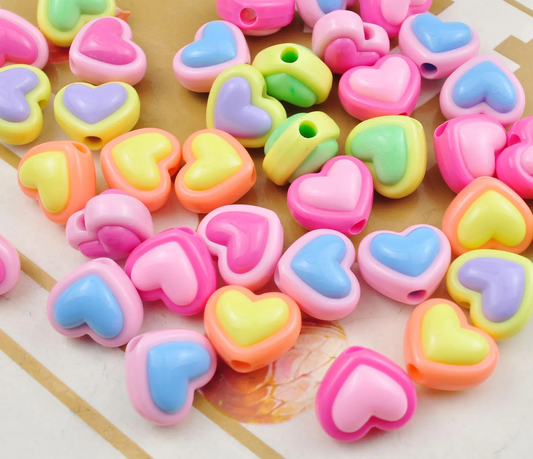 10Pcs Heart Shaped Beads, Mixed Acrylic Heart Beads, Resin heart Beads, Pastel heart Beads, spacer beads for jewelry supply, 18x15mm