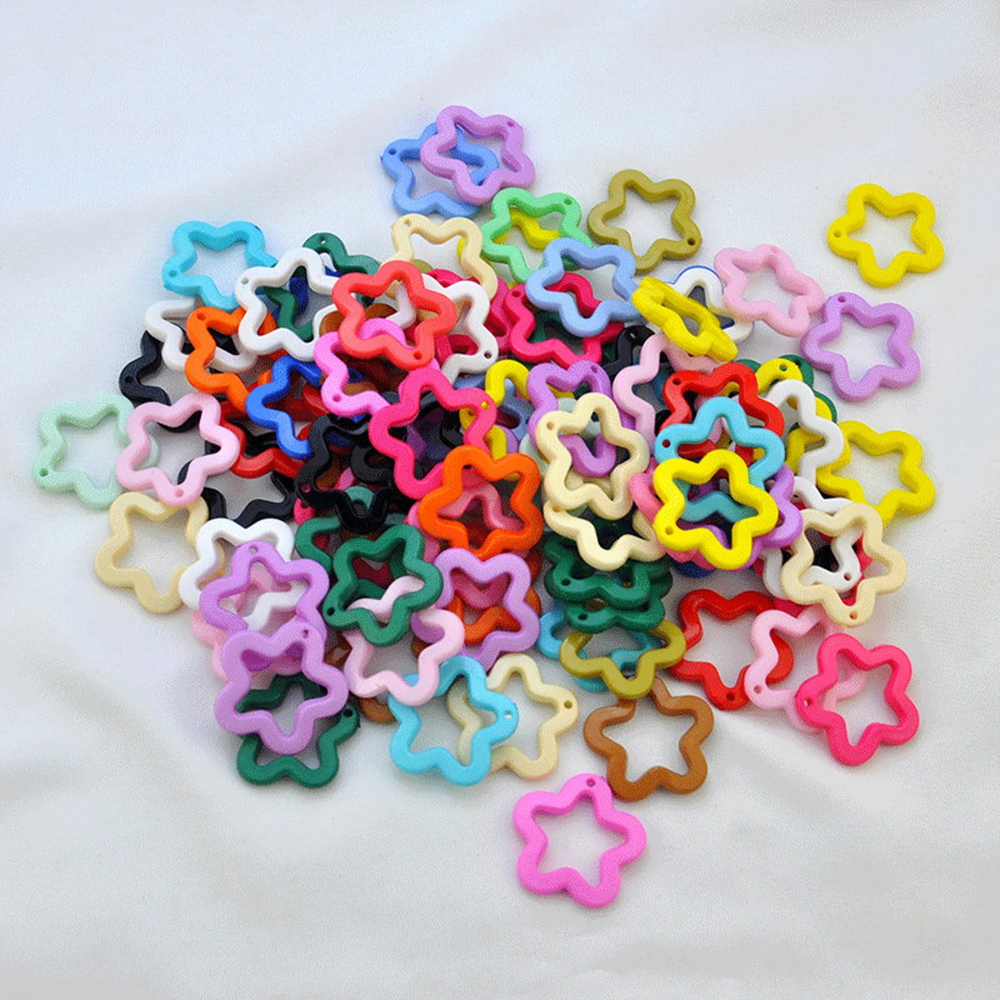 10pcs Mixed Color Plastic Star Ring pendant, Pastel Star Beads, Star Connector Pendant, Chunky Acrylic or Resin Beads, DIY Accessory Jewellry