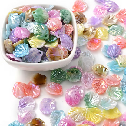 25pcs Mixed Colorful Plastic Leaf Charm Beads, Pendant Acrylic Pastel Pearl