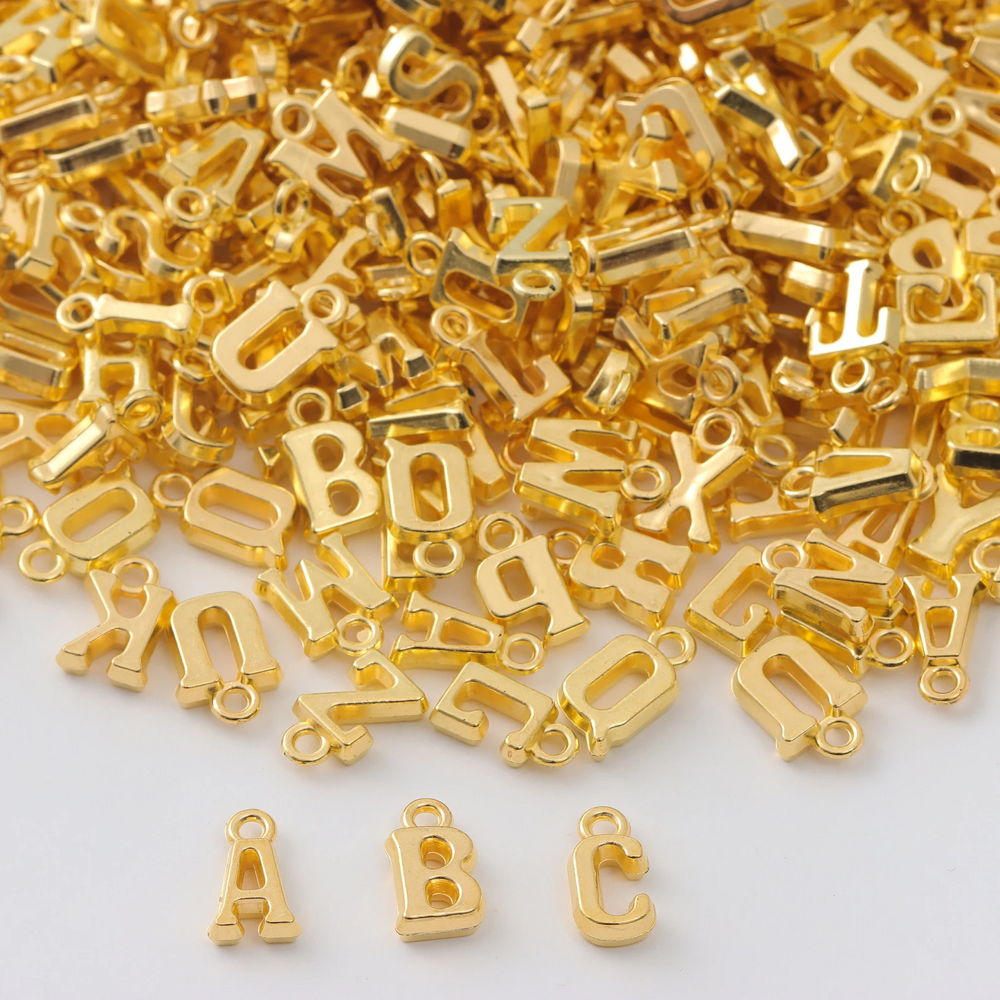 Gold Letter Charm Beads, Mixed Alphabet, DIY Jewelry