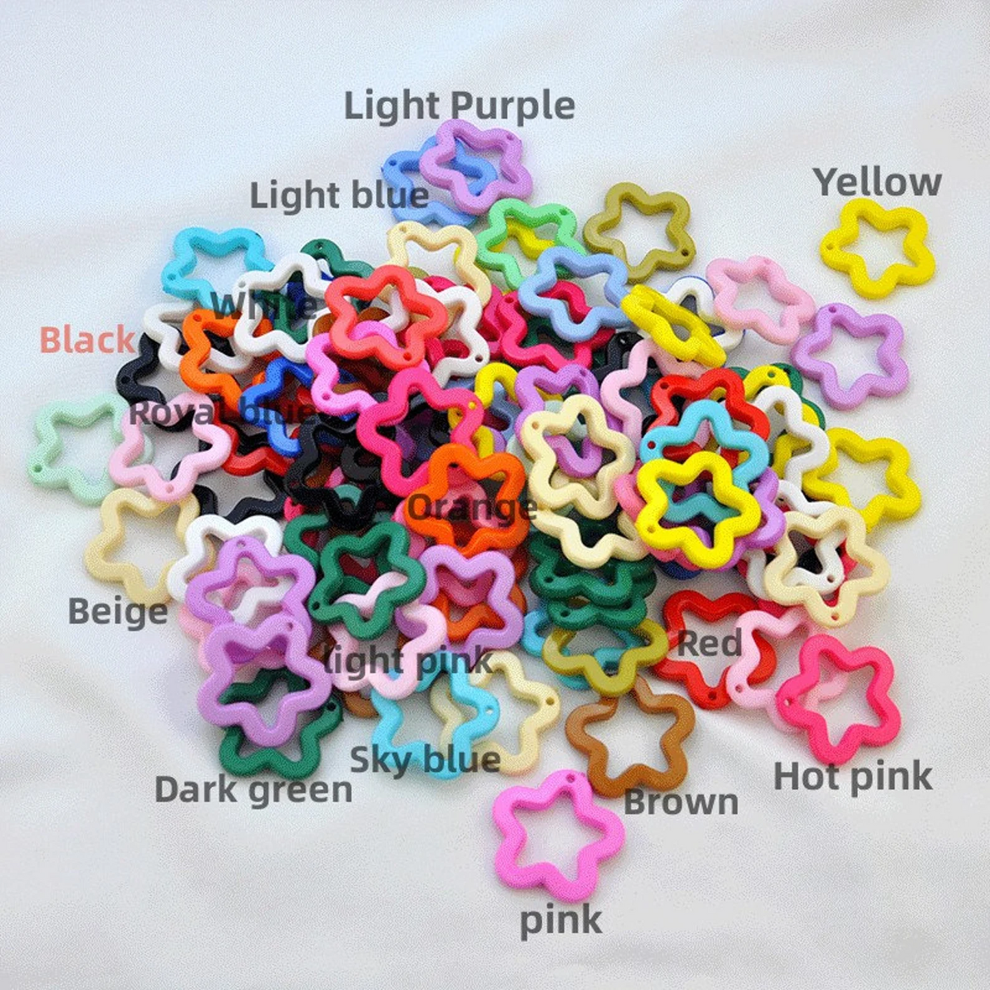 10pcs Mixed Color Plastic Star Ring pendant, Pastel Star Beads, Star Connector Pendant, Chunky Acrylic or Resin Beads, DIY Accessory Jewellry