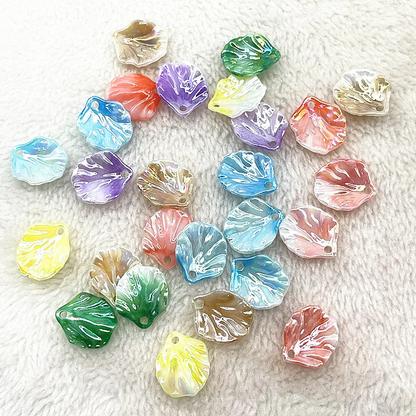 25pcs Mixed Colorful Plastic Leaf Charm Beads, Pendant Acrylic Pastel Pearl