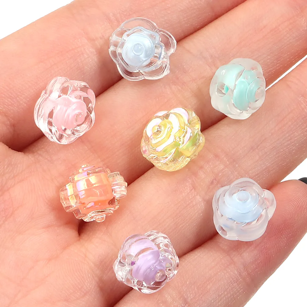 15 pcs Mixed Colorful Acrylic Rose Beads, jewellery making supplies, beading essentials