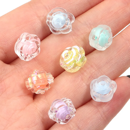 15 pcs Mixed Colorful Acrylic Rose Beads, jewellery making supplies, beading essentials