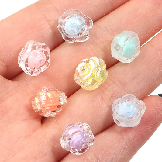 15 pcs Mixed Colorful Acrylic Rose Beads, jewellery making supplies, beading essentials