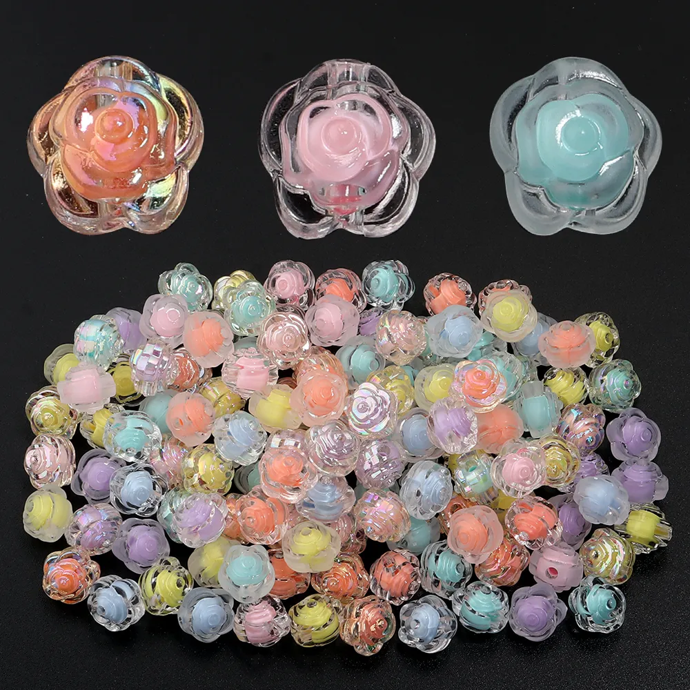 15 pcs Mixed Colorful Acrylic Rose Beads, jewellery making supplies, beading essentials
