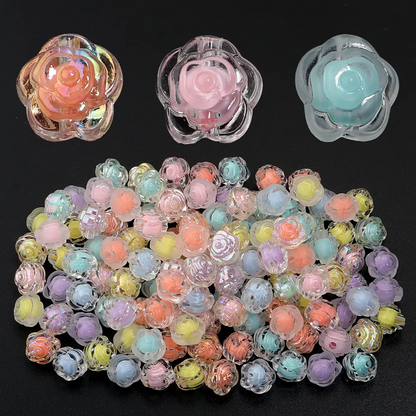 15 pcs Mixed Colorful Acrylic Rose Beads, jewellery making supplies, beading essentials