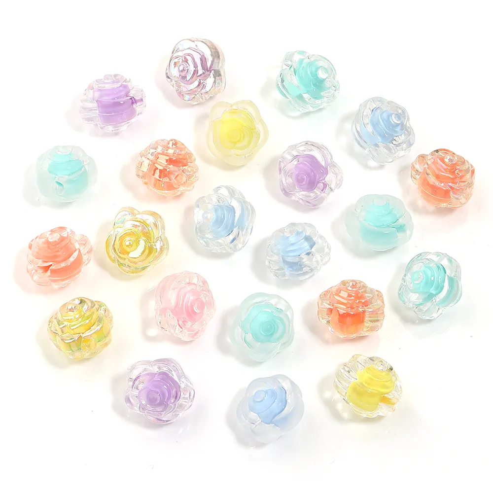 15 pcs Mixed Colorful Acrylic Rose Beads, jewellery making supplies, beading essentials